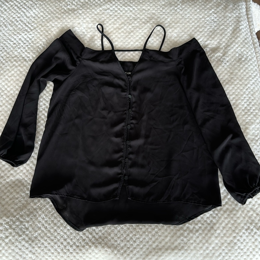 EXPRESS Women’s Cold Shoulder Blouse - Black Size Medium